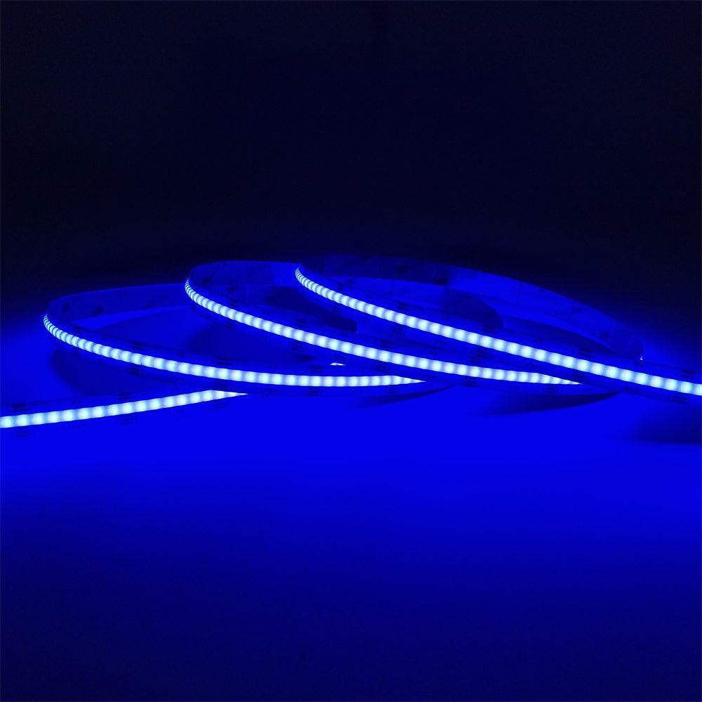 RGBW COB LED strip displaying its blue light mode